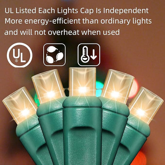 LAMPHOME 100Count (2pk of 50L) String Lights, LED Christmas Lights, 6" SPACING,Twinkle,Green Wire,Warm White