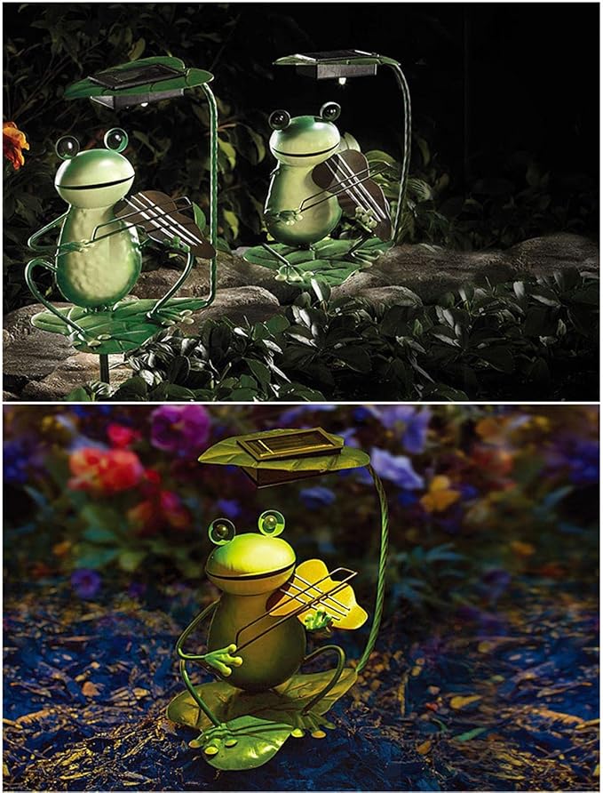 jojomis Solar Garden Light Waterproof LED Lamp Patio Yard Lighting,Frog with Guitar,16x9CM