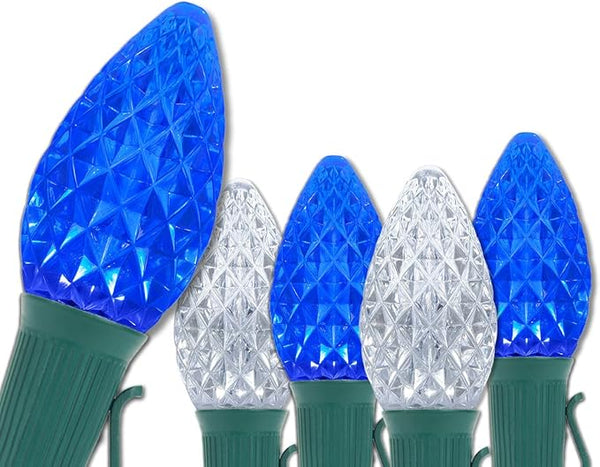 Wintergreen Lighting C7 OptiCore Blue and White Outdoor Christmas Lights - Commercial Grade Cool White and Blue LED | Lumora