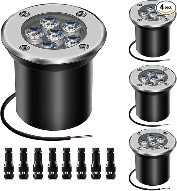 Low Voltage Landscape Light LED In-Ground Lighting with Connectors Well Lights Bright White Waterproof IP67 6W 12V | Lumora