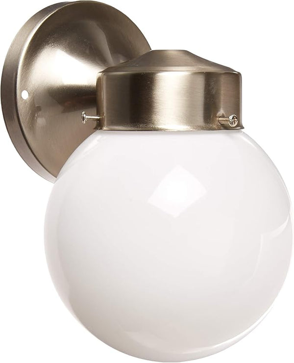 Nuvo SF76/705 Porch Wall Fixture with Globe, Brushed Nickel, Polished Brass | Lumora