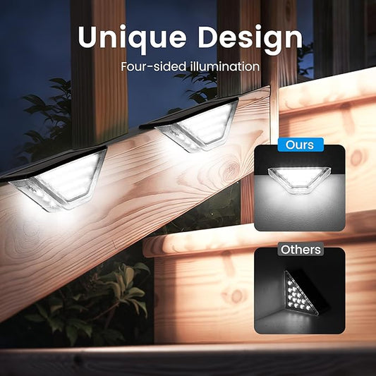 SOLPEX 16 Pack Four-Sided Illumination Solar Step Lights for Outside, Solar Stair Lights Outdoor, Solar Railing Lights Outdoor Waterproof with 33 LEDs for Steps, Stair, Deck, Porch (Cold White)
