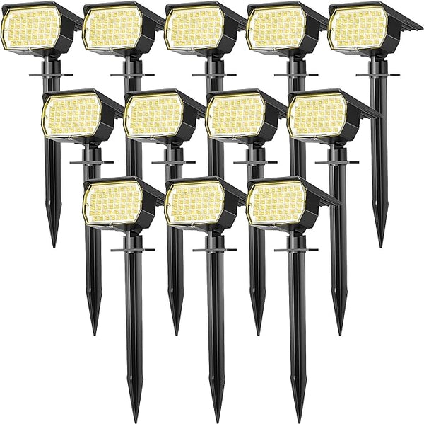Solar Spot Lights Outdoor Waterproof IP65, 12 Pack Landscape Spotlights with 46 LEDs, 3 Modes Auto On/Off Solar | Lumora
