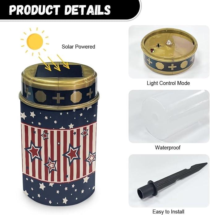 American Flag Stars Print Solar Lights Outdoor Patriotic Solar Garden Light 4th of July Landscape Path Light Waterproof Dustproof Outdoor Garden Lights
