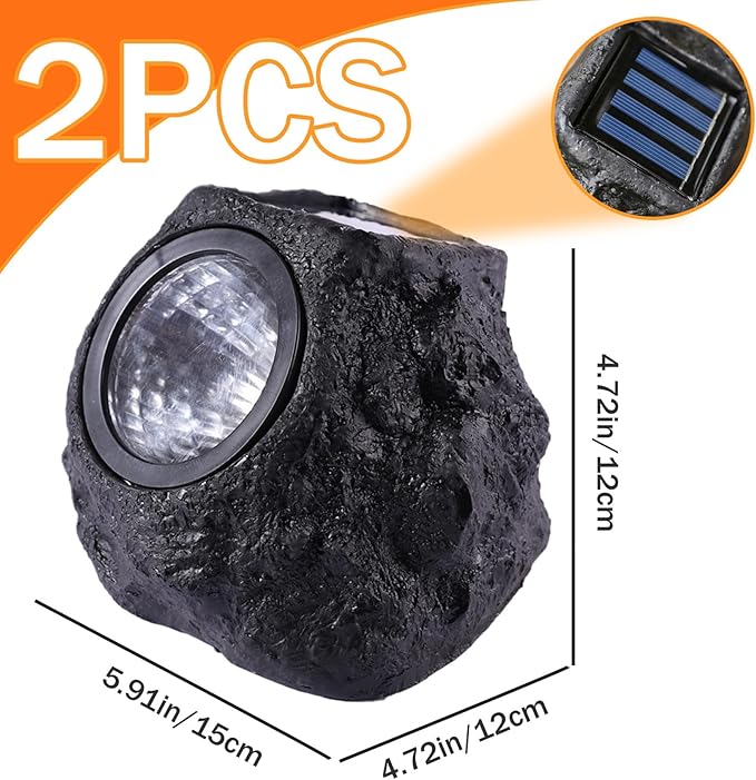 Solar Rock Lights for Outside 2PCS Waterproof Realistic Stone Solar Spotlight with LED Warming Lighting Solar Ground Lights for Pathway Walkway Yard Garden Decorations, Solar Rocks, Style 1