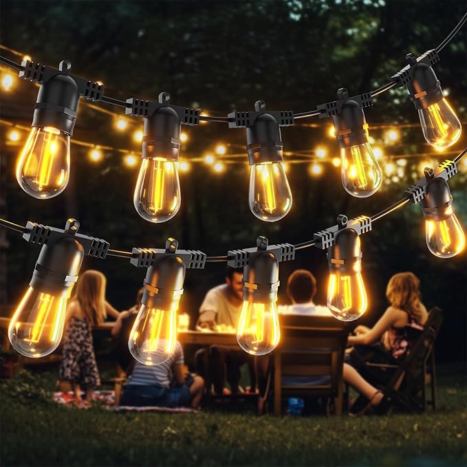Outdoor String LED Patio Lights - 100Ft 30M Outside Waterproof Light with Remote Dimmable S14 Shatterproof Bulb Connectable Hanging Outdoor Electric Lighting for Backyard Yard Gazebo Porch Party