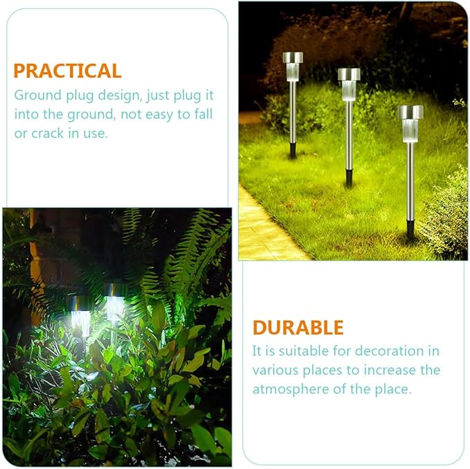 6pcs Solar Path Lights Outdoor Yard Garden Landscape Lamps 55 Stainless Steel White Light Waterproof for Lawn and | Lumora