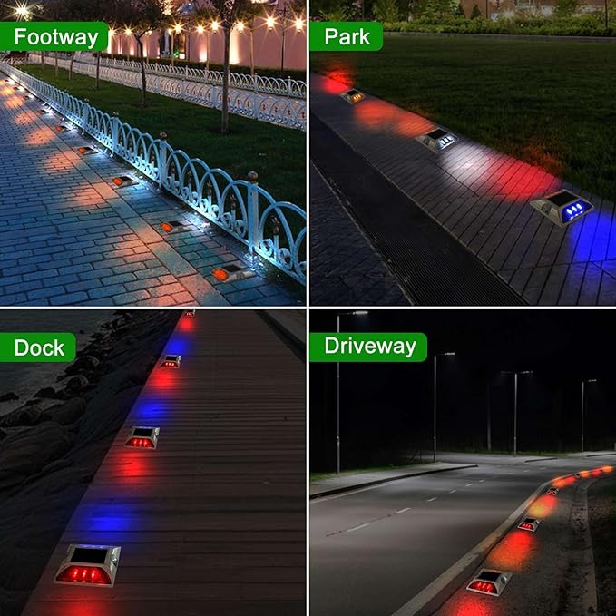 Aolyty Solar Driveway Lights Outdoor, Bright Solar Dock Lights, LED Warning Light Reflective Road Marker Steady Light IP65 Waterproof for Deck Sidewalk Stair Step Pathway (Yellow & White, 4 Pack)