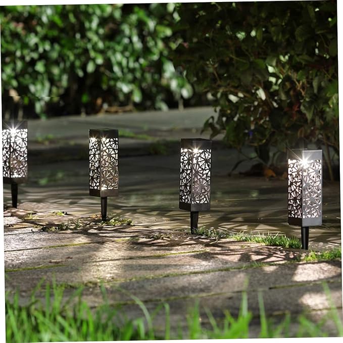 6pcs Solar Lawn Ground Plug Lights Hollow-Out Design Warm White Outdoor Garden Landscape Lamps for Patio Courtyard | Lumora