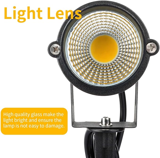 Outdoor LED Warm White Spotlights, 3000K Landscape Spot Lights, 12W IP65 Waterproof Metal Case SpotLighting with Spiked Stand for Lawn Decorative Lamp (4 Pack)