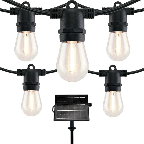 LED Patio String Lights, 35ft 18 Lights Solar Powered, E26 Socket with S14 Bulbs Weatherproof Outdoor Bistro Lights | Lumora