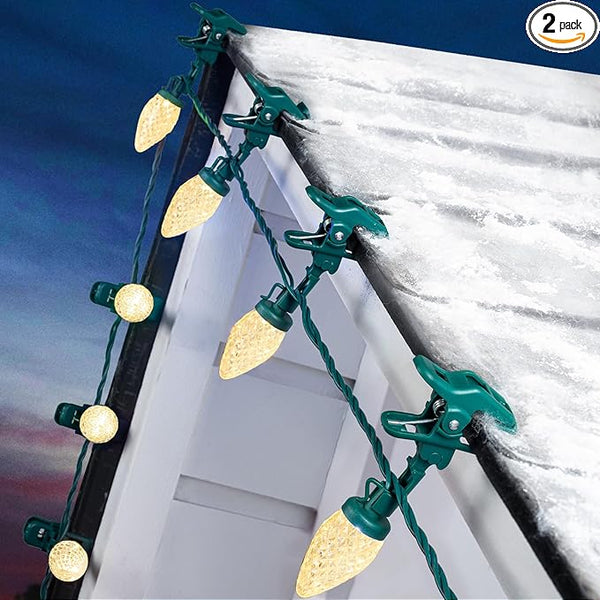 2PACK C9 LED Christmas Lights with 100 Spring Clips, Total 100ft 100 LED Waterproof - Outdoor Security Flood Light | Lumora