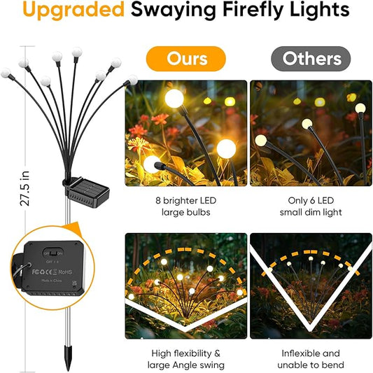 Solar Lights Outdoor Waterproof: 2 Pack 16 LED Swaying Firefly Solar Powered Garden Lights - Warm LED Lighting Outside Pathway Yard Patio Decorations - Unique Gardening Gifts for Women Mom