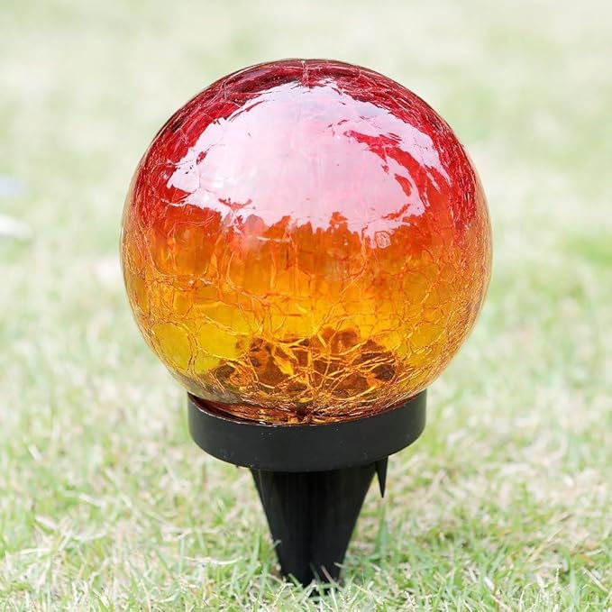 Cracked Glass Outdoor Solar Lights Landscape Garden Ball Lights, Garden Solar Ball Lights Waterproof (Red, 10cm)