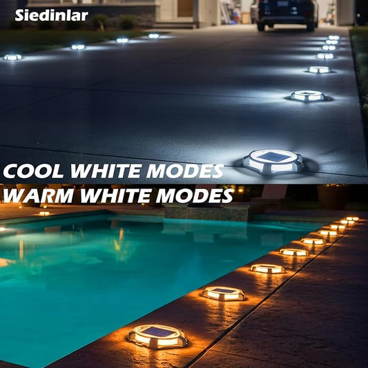 SIEDiNLAR Solar Deck Lights Outdoor 2 Modes LED Dock Driveway Markers Light Waterproof for Step Ground Walkway Stair Pathway Yard Garden Road 8 Pack (Cool White/Warm White)