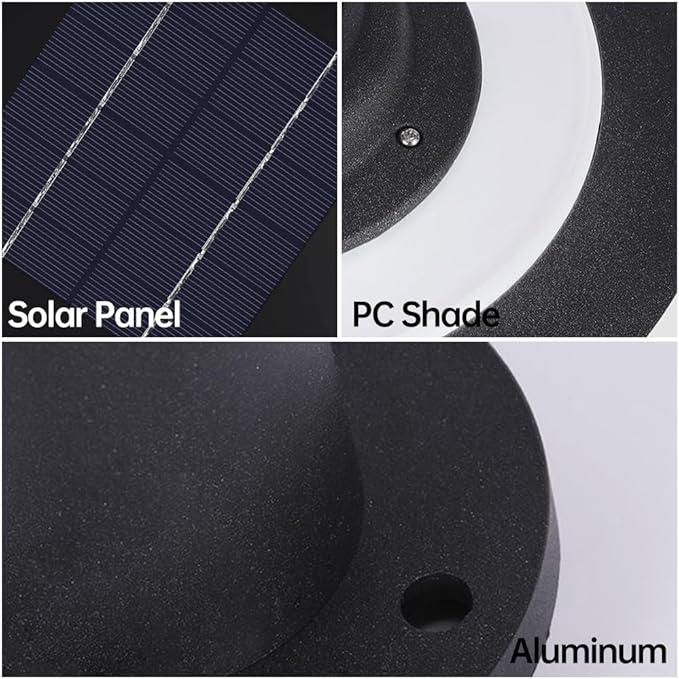 Solar LED Landscape Lighting Round Solar Pathway Light Black Aluminum Housing Path Bollard Lights with IP65 Waterproof Warm Light Cylinder Outdoor Floor Lamp for Drivway Porch Patio