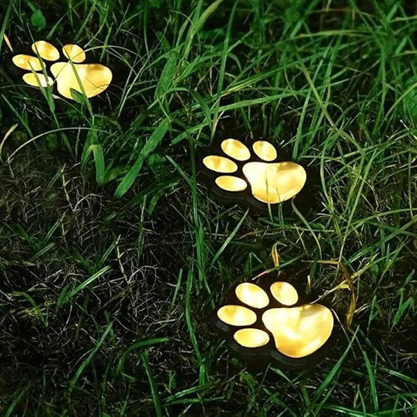 3 Solar Outdoor Lawn Lights - Cute Paw Print Lights, White/Warm Color, IP55 Waterproof, No Assembly Required, Ready | Lumora