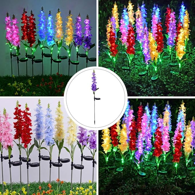 Uonlytech Solar Post Lights Violet Garden Stake Lights 5 Heads Colorful Decorative Yard Path Landscape Lighting for Patio Yard Pathway Purple