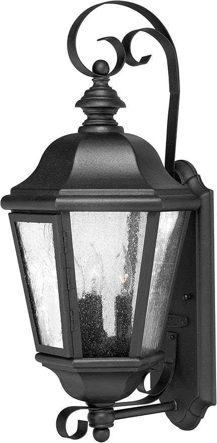 Hinkley Edgewater Medium Wall Mount Outdoor Lantern - Aluminum, Clear Seedy Glass, Traditional - Black Finish | Lumora