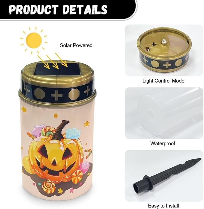 Solar Lights Outdoor Waterproof, Halloween Pumpkin Landscape Lighting Outdoor Solar Lights for Outside Solar Garden Lights for Pathway, Walkway, Patio, Yard, Lawn