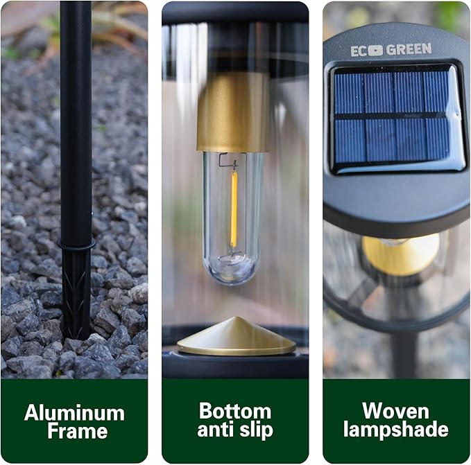EcoGreen Solar Pathway Lights Outdoor 4-Pack - Solar Powered Garden Lights Waterproof, 3000K Warm White, 4.76 * 23.07in, Auto Dusk to Dawn for Yard, Driveway, Garden, Patio & Walkway (031H)