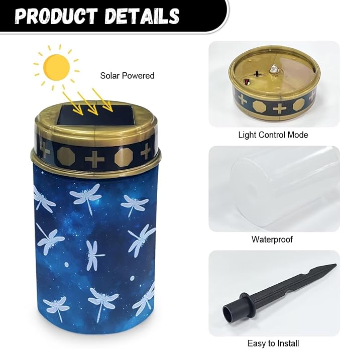 Garden Solar Light, Starry Dragonflies Grave Solar Lights for Cemetery, Waterproof, Solar Powered, Easy to Install, Decorate Lawn, Patio, Fence, Backyard