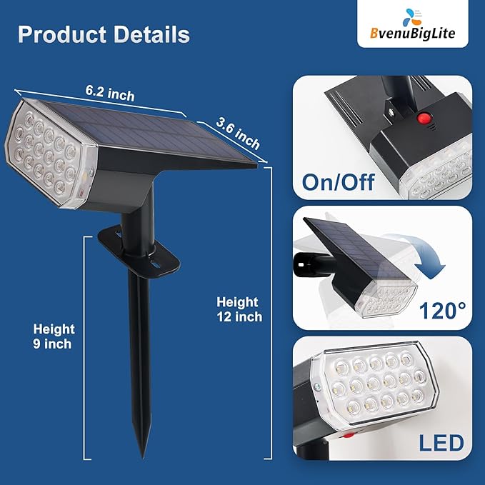 Solar Lights Outdoor Waterproof: IP65 Led Spot Light Decorations for Garden - 3 Lighting Modes Solar Powered for | Lumora