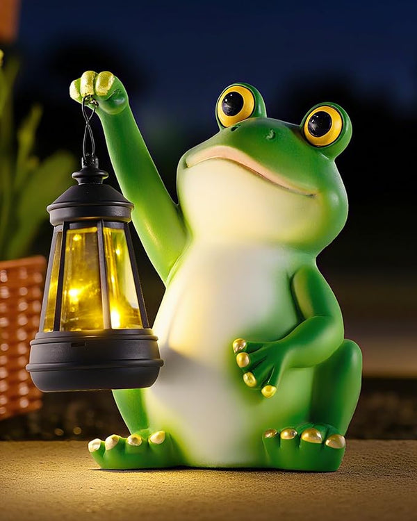 Solar Frog Garden Statue Light, Outdoor Waterproof Decorative Lantern Figurine, Cute Yard Art for Garden Patio Pond | Lumora