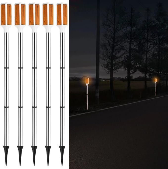 Joyibay 5 PCS Solar Powered Driveway Markers, Solar Warming Landscape Lights, Solar Outdoor Driveway Lights, Landscape Driveway Reflectors on Poles for Snow Road Yard (Orange)