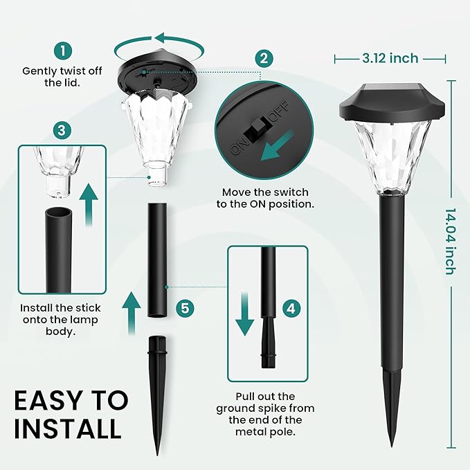 GIGALUMI Solar Outdoor Lights - LED Waterproof, Maintains 10 Hours of Lighting for Gardens, Paths, Yards, Patios, Driveways