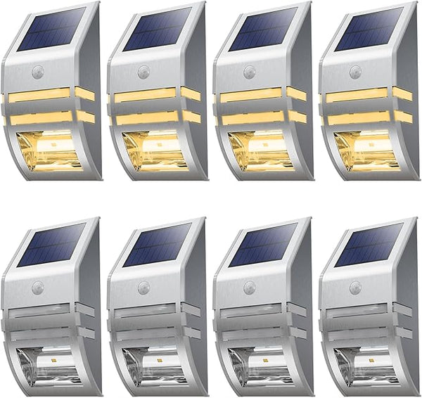 Solar Powered Motion Sensor Lights for Outside Waterproof 8 Pack Bundle, 4 Pack Cool White Solar Security Lights & | Lumora