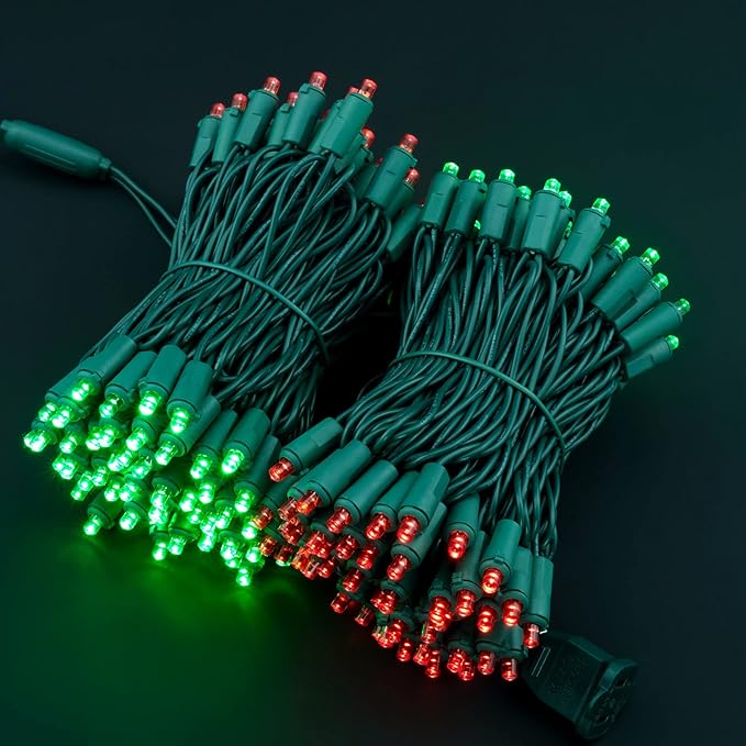 YULETIME 200 Red & Green Wide Angle LED Christmas Lights, 66 Feet Green Wire UL Certified 5mm Holiday String Light Set (Red & Green)