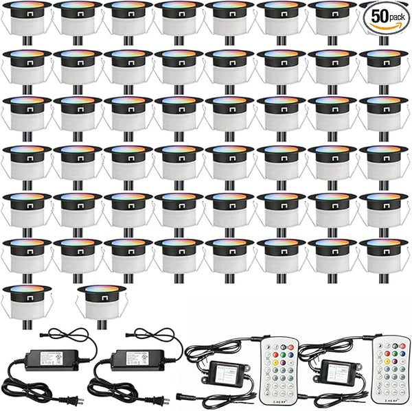 FVTLED Low Voltage Recessed RGBW Deck Light, 50pcs Φ1.22 RGB & Warm White Stainless Steel Waterproof Outdoor Step | Lumora