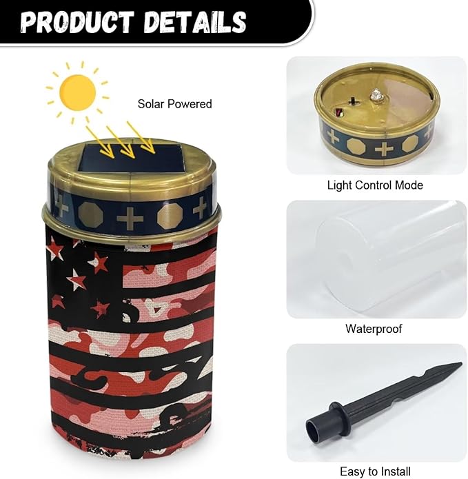 American Flag Camo Solar Light Garden Decorative Solar Light Outdoor for Men Women 4th of July Waterproof Solar Light Patriotic Landscape Path Light Night Light Book Light