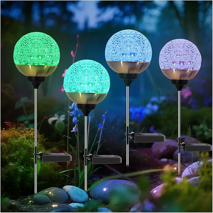 Solar Garden Lights Outdoor, 4 Pack Upgraded Globe Powered Garden Lights, Waterproof Multi-Color Changing LED Stake Lights for Patio Yard Pathway Landscape Decoration