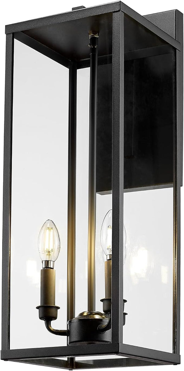 Bestshared Large Outdoor Wall Sconce, 24'' Modern Black Outdoor Wall Lantern, 3-Light Clear Glass Porch Light | Lumora