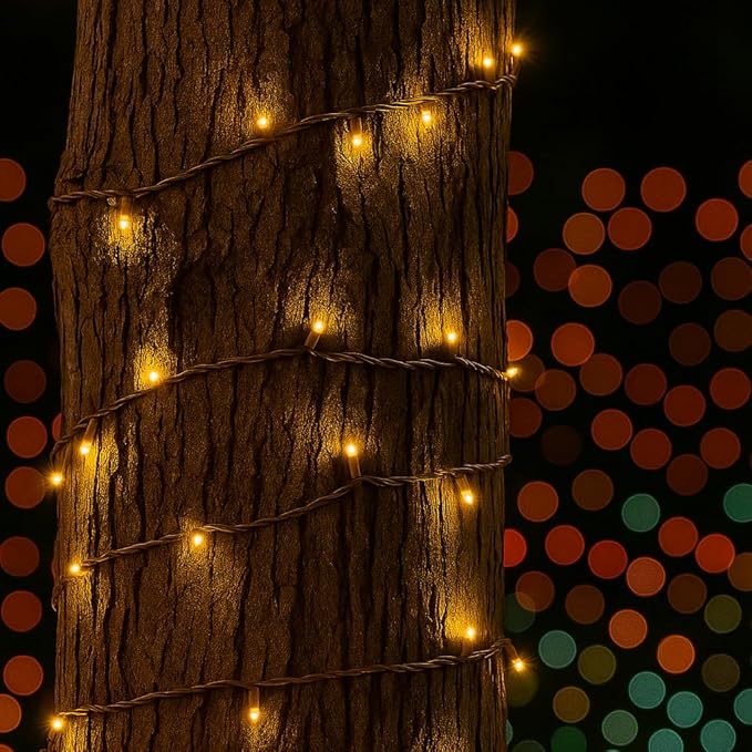 100 Warm White Wide Angle LED Mini Lights on Brown Wire – 50 Ft Commercial Grade Christmas String Lights, Full Wave | Lumora