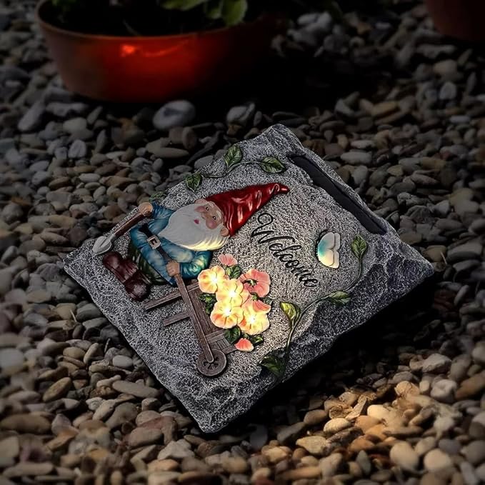 Generic Stepping Stones with Solar Lights, Waterproof LED Pathway Lights, Auto On/Off, 4 Pack Solar Powered Garden Paver Lights for Outdoor Walkway, Yard, Lawn, and Landscape Decoration, Gray