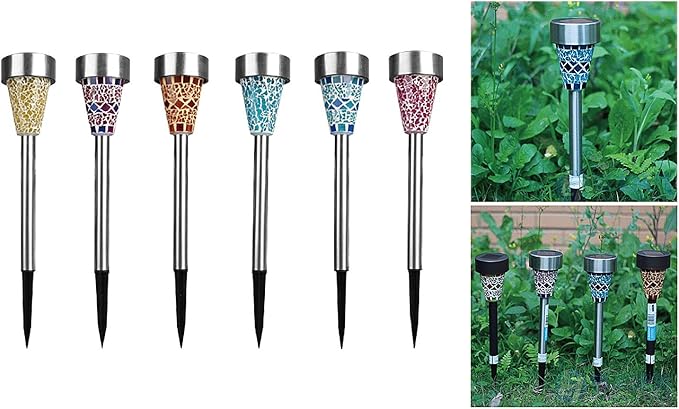 Solar Powered Mosaic Garden/Lawn/Path Rechargeable LED Lights (Stainless Steel, Landscape Lights for Outdoors, 4 Lights/Box, Solar Powered Self Efficient) - 18 Lights/3 Pack