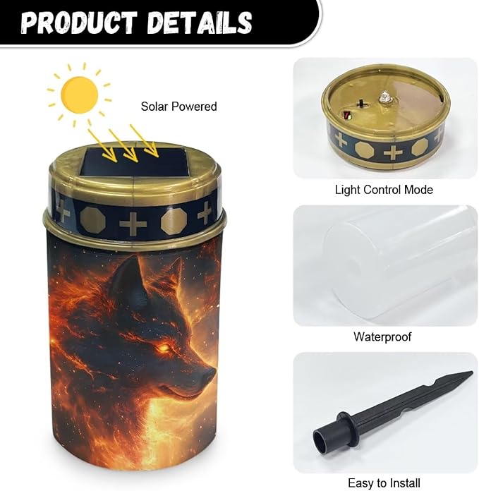 Outdoor Solar Garden Lights,Cool Wolf Waterproof Solar Outdoor Lights,Solar Stake Lights for Cemetery Grave Garden Patio Yard Lawn Decoration
