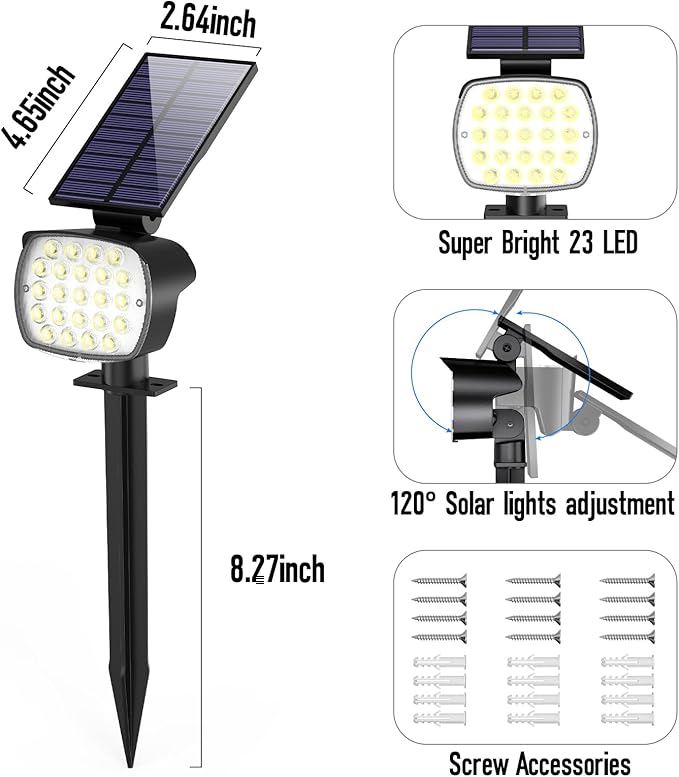 hyrion Solar Spot Light Outdoor Waterproof IP65, 23 LED 3 Lighting Modes Solar Powered Garden Lights Landscape Lighting for Yard,Tree Lawn, Pathway 4 Pack Cool White