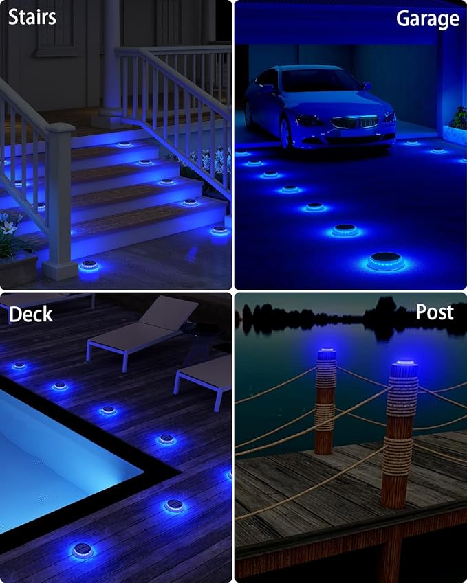 6 Packs Solar Driveway Lights, Blue Dock Deck Lights Solar Powered Outdoor IP68 Waterproof, Stick on Light for | Lumora