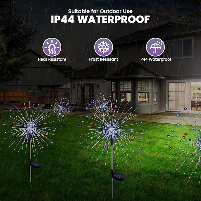 2 Pack Solar Firework Lights, 200 LED Outdoor Waterproof Garden Lights with 8 Flashing Lighting Modes, Bendable DIY | Lumora