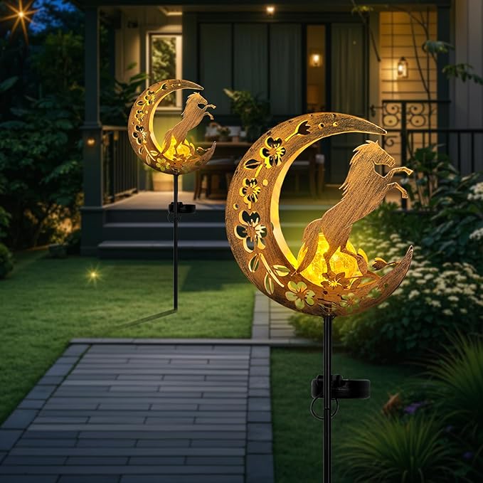 Horse Solar Lights Moon Garden Decor, Horse Gift for Women, Garden-Cracked Glass Ball Solar Lights, Unique Gift Ideas for Gardening Mom Grandma, Outdoor Decorations Patio Yard Lawn Backyard Decor