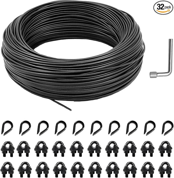 String Light Hanging Kit Outdoor, Full Black Globe String Lights Suspension Kit w/ 100FT PVC Coated Steel Cable & | Lumora