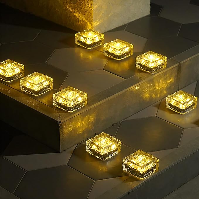 keeda Solar Brick Lights Waterproof Solar Path Ice Cube Lights Outdoor LED Decorative Ice Block Floor Tile Lights for Garden, Pathway, Patio, Walkway (Warm White, Pack of 1)