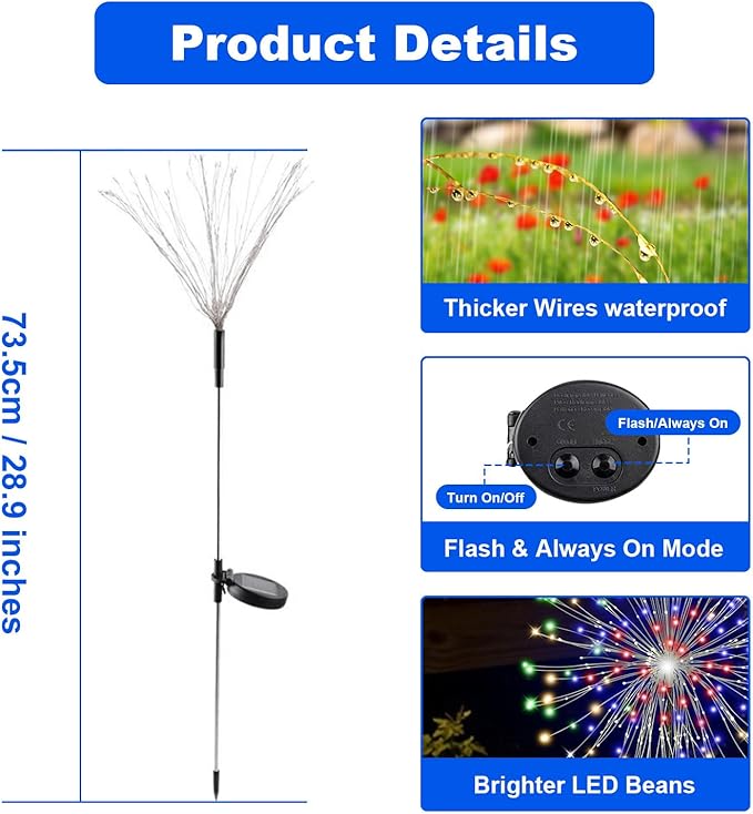 ALSO GO Solar Garden Lights Outdoor Waterproof, 6 Pack 720 LED Solar Firework Lights, Decorative Garden Décor Outside for Flowerbed Pathway Party Christmas Decoration, Multicolor