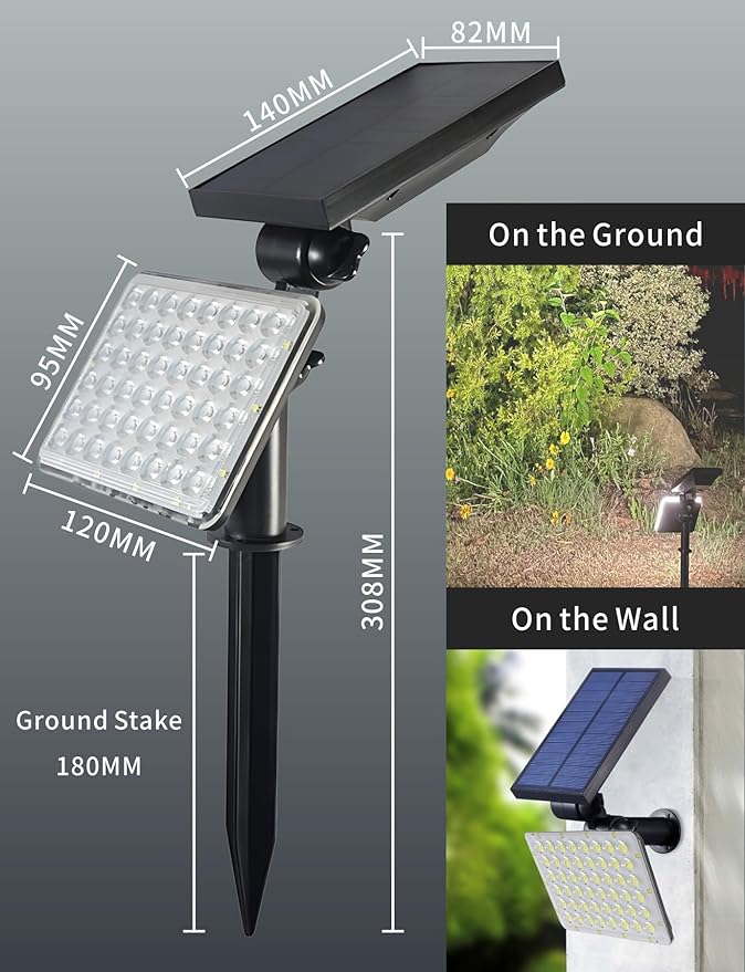 SUNFUNY Solar Flood Lights, Microwave Motion Sensor Outdoor Spotlights Waterpoof with 62pcs Bright LEDs, Landscape Ground Solar Motion Spot Light Dusk-to-Dawn for Outside Garden, Yard, House, White