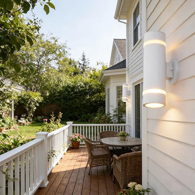 Cerdeco Modern Porch Light Outdoor Wall Lighting Cylinder Wall Sconce White Finished | Lumora