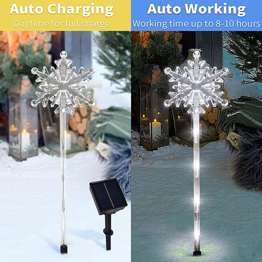 5 Pcs Acrylic Solar Pathway Stakes Lights Outdoor Waterproof, 8 Modes Christmas Decorations Outdoor Yard, Solar Christmas Garden Decor Lights (Xmas Snowflake White)
